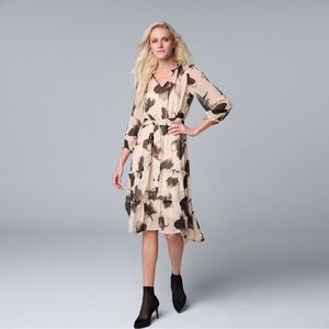 Simply Vera Vera Wang Floral Chiffon Tiered Maxi Dress XL Boho Long Sleeve